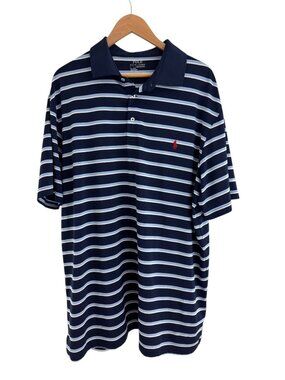 Polo Ralph Lauren Performance Mens Blue Striped Shirt Red Horse Size XLT Top